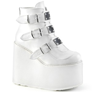 Women's Demonia Swing-105 Platform Boots White Vegan Leather | OHA796301