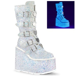 Women's Demonia Swing-230G Knee-high Boots White Multi Glitter | CVL450268