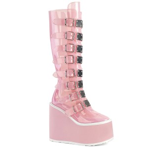 Women's Demonia Swing-815C Knee-high Boots Baby Pink TPU | ERJ129638