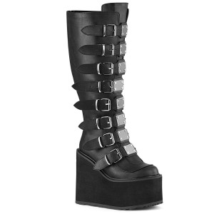 Women's Demonia Swing-815WC Knee-high Boots Black Vegan Leather | AGN590183