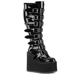 Women's Demonia Swing-815WC Knee-high Boots Black Patent | IUO537402