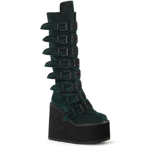 Women's Demonia Swing-815 Knee-high Boots Emerald Velvet | LQX620345