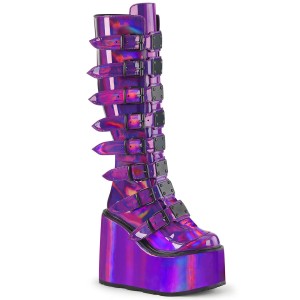 Women's Demonia Swing-815 Knee-high Boots Purple Holographic Patent | SIM480275