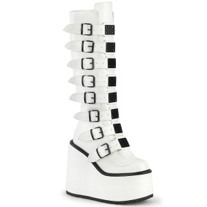 Women's Demonia Swing-815 Knee-high Boots White Vegan Leather | QPC650937