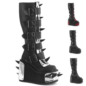 Women's Demonia Transformer-800 Knee-high Boots Black Vegan Leather | QAR907281