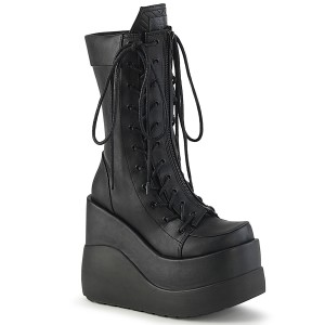 Women's Demonia Void-118 Platform Boots Black Vegan Leather-Patent | MSL834509