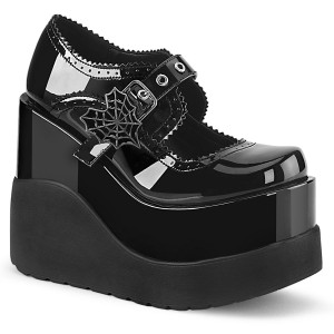 Women's Demonia Void-38 Platform Shoes Black Patent | MHR384619