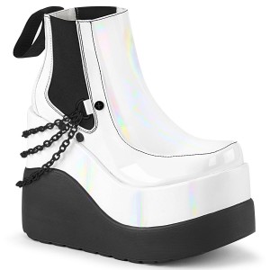 Women's Demonia Void-50 Platform Boots White Holo Patent | TQG198257