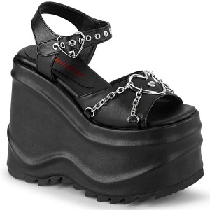 Women's Demonia Wave-09 Sandals Black Vegan Leather | HJL605198