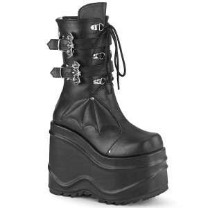 Women's Demonia Wave-150 Platform Boots Black Vegan Leather | DNA875493