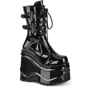 Women's Demonia Wave-150 Platform Boots Black Patent | JUX014268