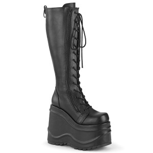 Women's Demonia Wave-200 Knee-high Boots Black Vegan Leather | NTM594127