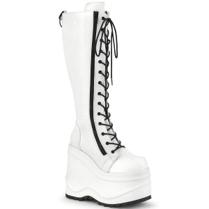 Women's Demonia Wave-200 Knee-high Boots White Vegan Leather | FER296054