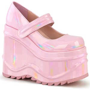 Women's Demonia Wave-32 Platform Shoes Baby Pink Hologram | DPX603814