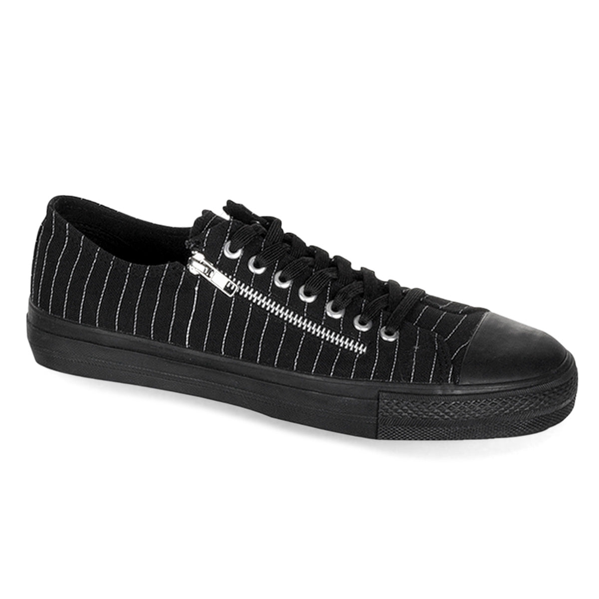 Men Demonia Deviant-06 Sneakers Black Canvas-White Pinstripes | DXS480132