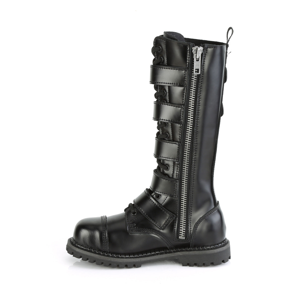 Men Demonia Riot-18BK Knee-high Boots Black Leather | SCU374928