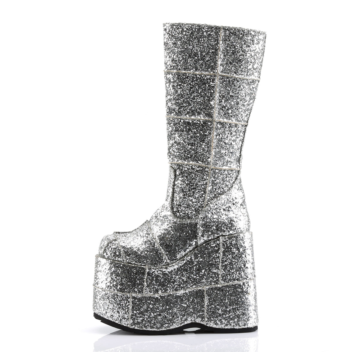 Men Demonia Stack-301G Knee-high Boots Silver Gltr | CAO298743