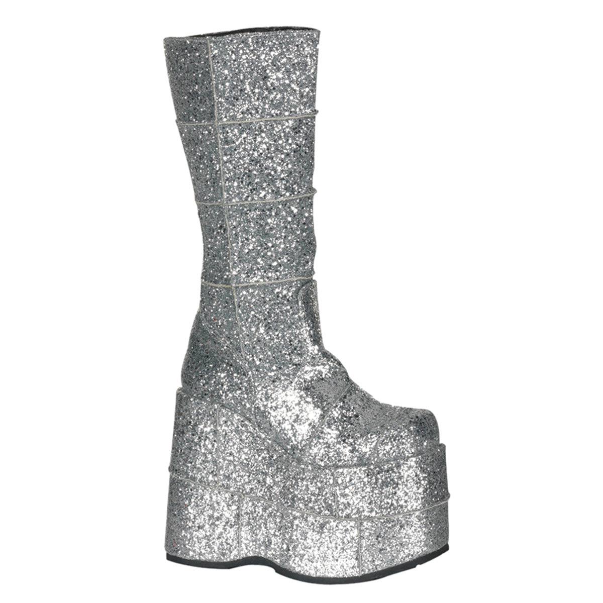 Men Demonia Stack-301G Knee-high Boots Silver Gltr | CAO298743