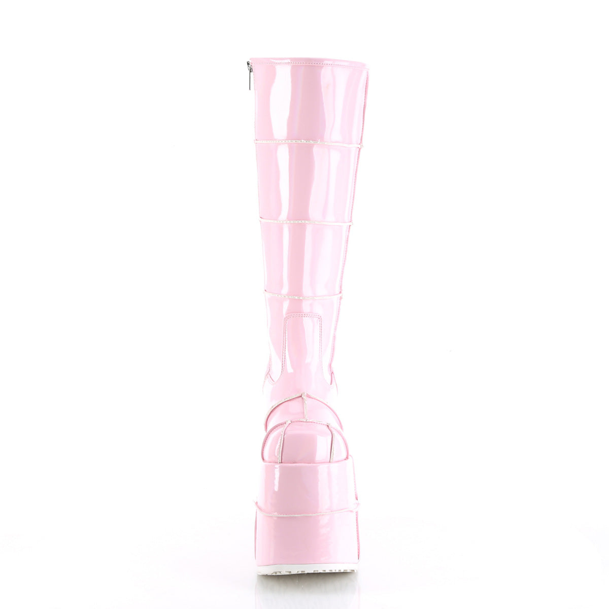 Men Demonia Stack-301 Knee-high Boots Baby Pink Hologram | BHZ826537