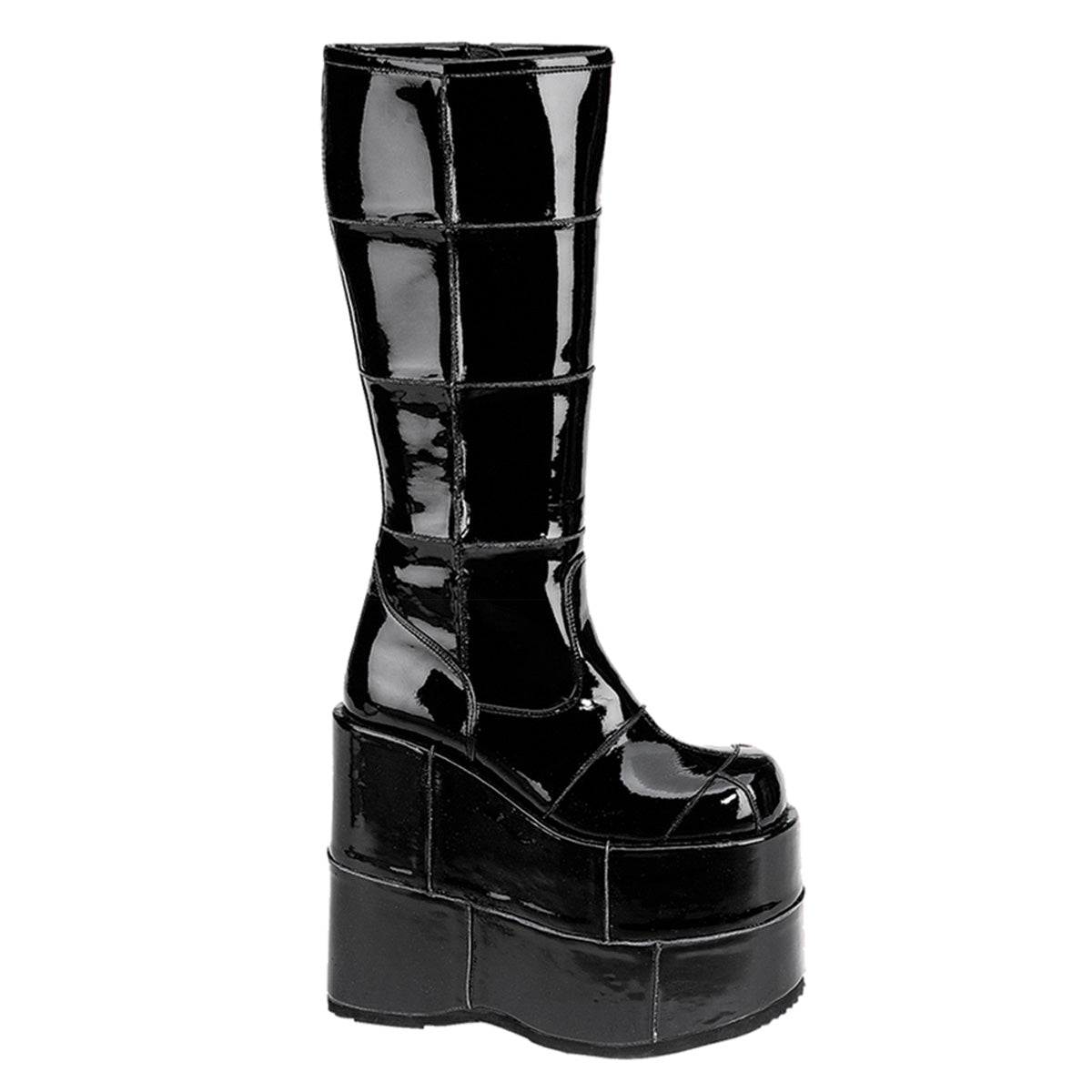 Men Demonia Stack-301 Knee-high Boots Black Patent | BDR416508