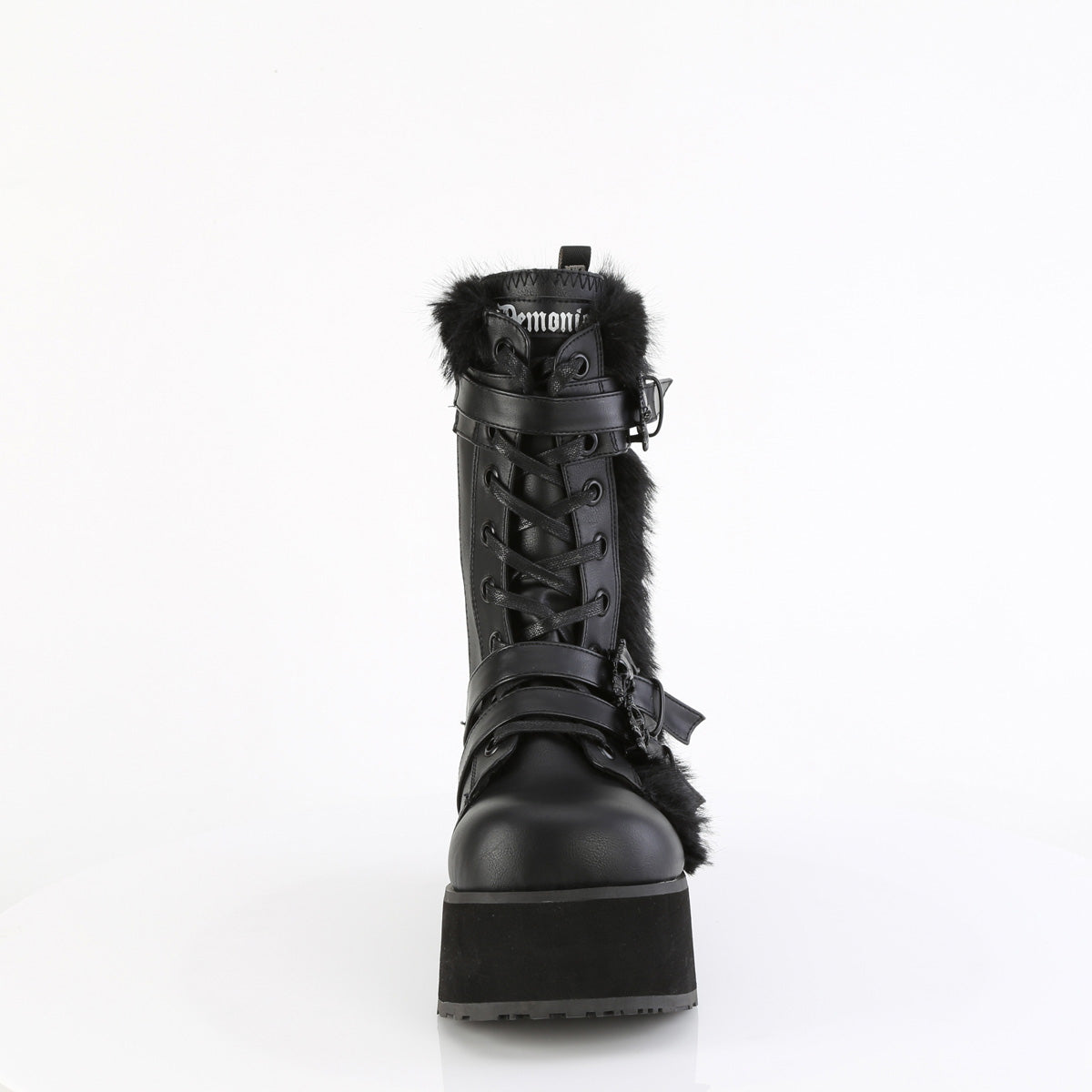 Men Demonia Trashville-218 Knee-high Boots Black Vegan Leather-Faux Fur | IXY695741