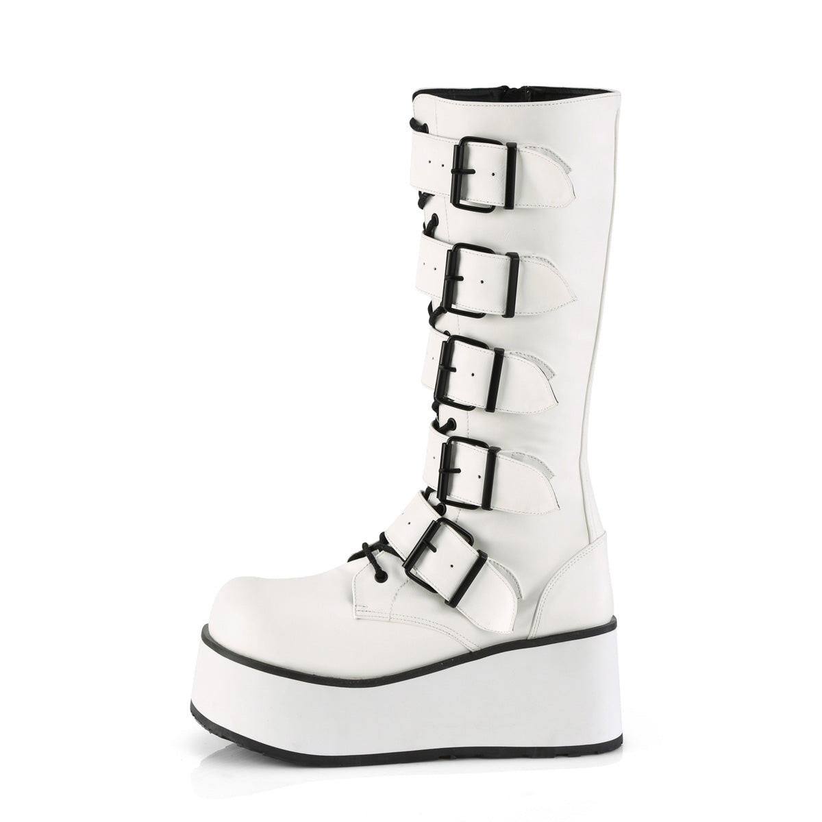 Men Demonia Trashville-518 Knee-high Boots White Vegan Leather | ZML014936