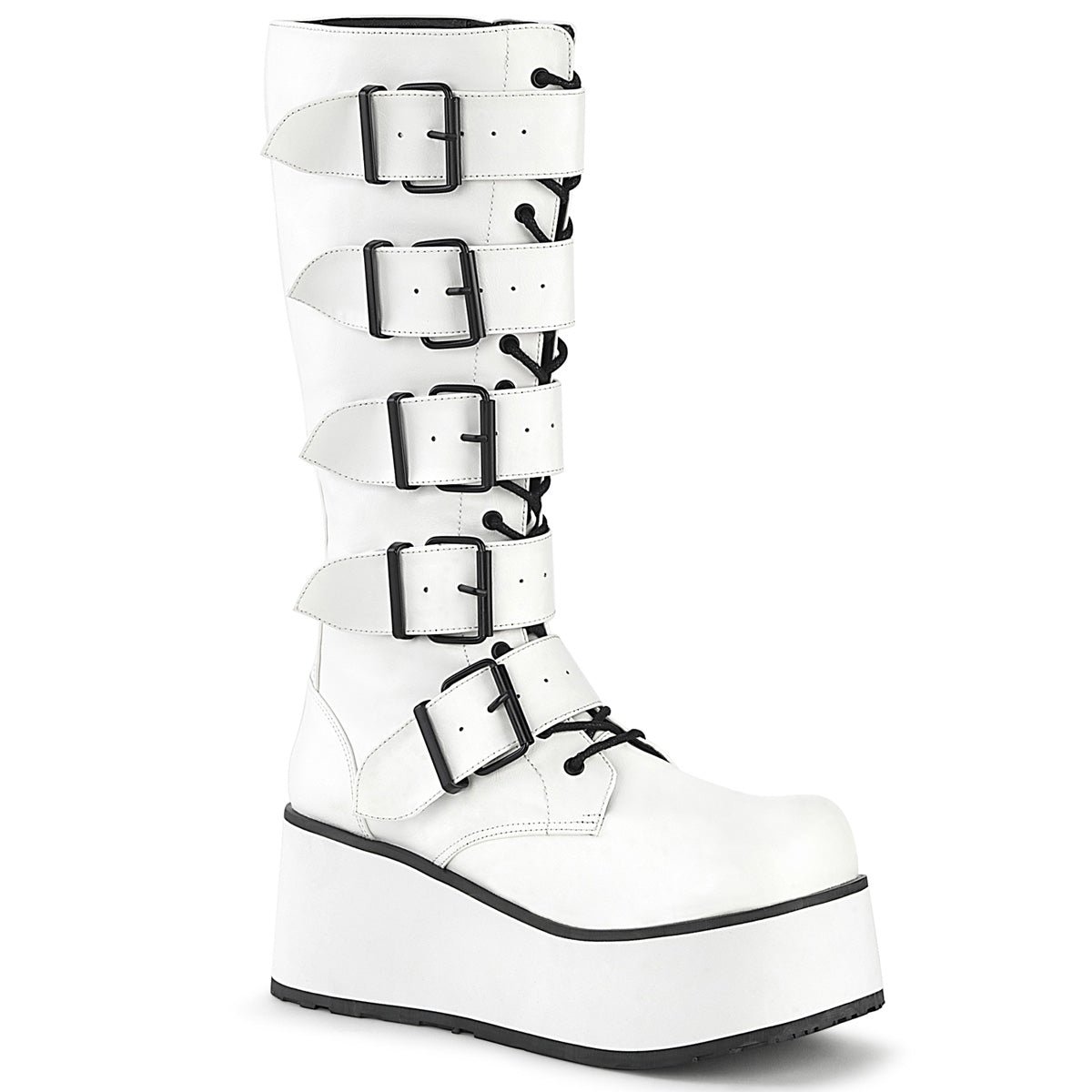 Men Demonia Trashville-518 Knee-high Boots White Vegan Leather | ZML014936