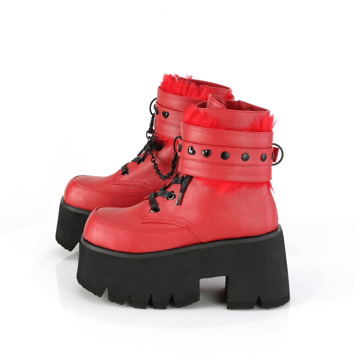 Women's Demonia Ashes-57 Platform Boots Red Vegan Leather | VOT309576