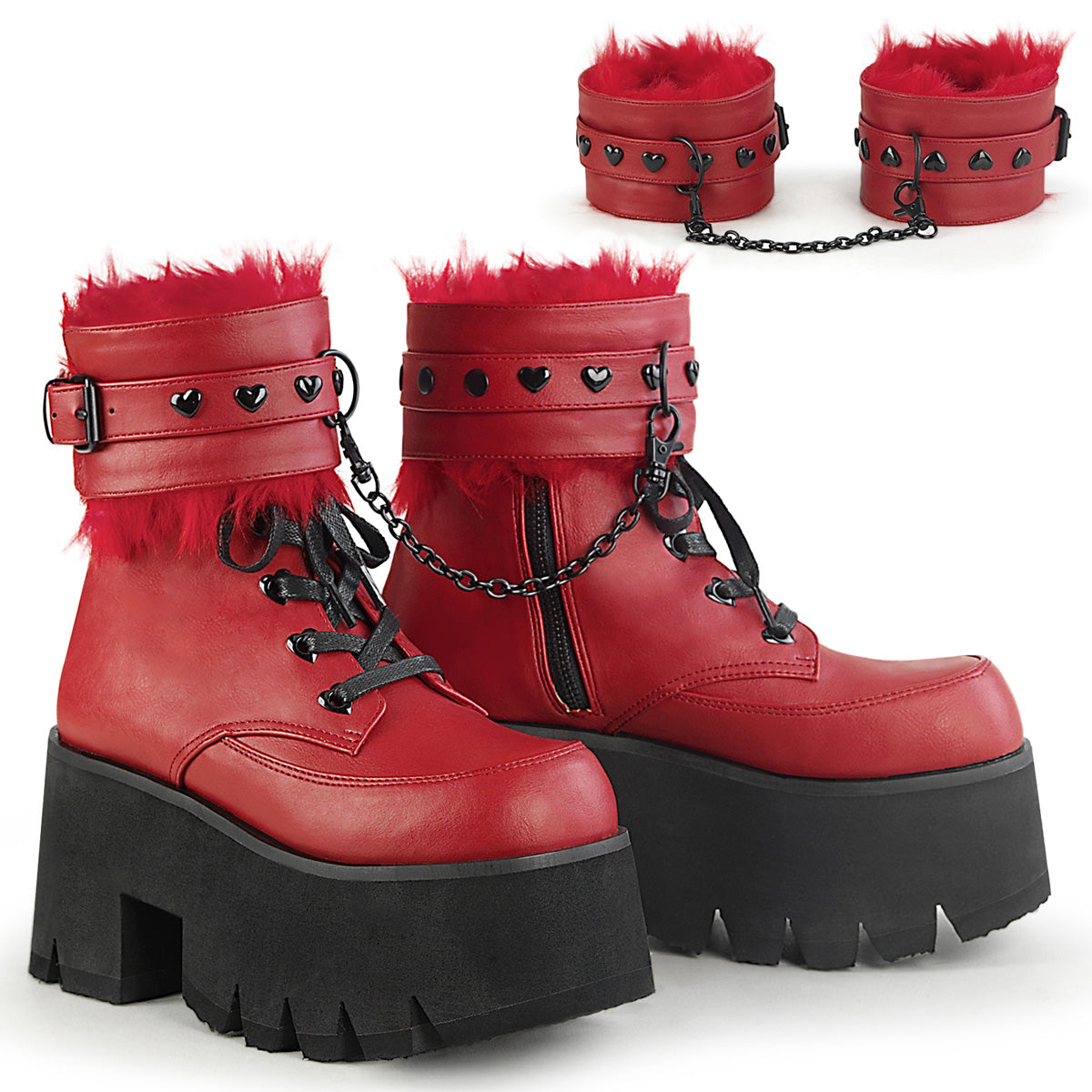 Women\'s Demonia Ashes-57 Platform Boots Red Vegan Leather | VOT309576