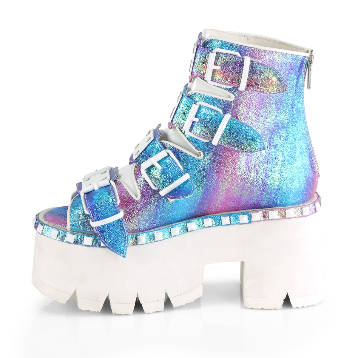 Women's Demonia Ashes-70 Platform Boots Purple Multi Iridescent Vegan Leather | DTC074631