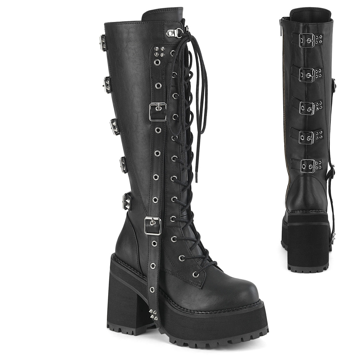 Women\'s Demonia Assault-218 Knee-high Boots Black Vegan Leather | ABX625897