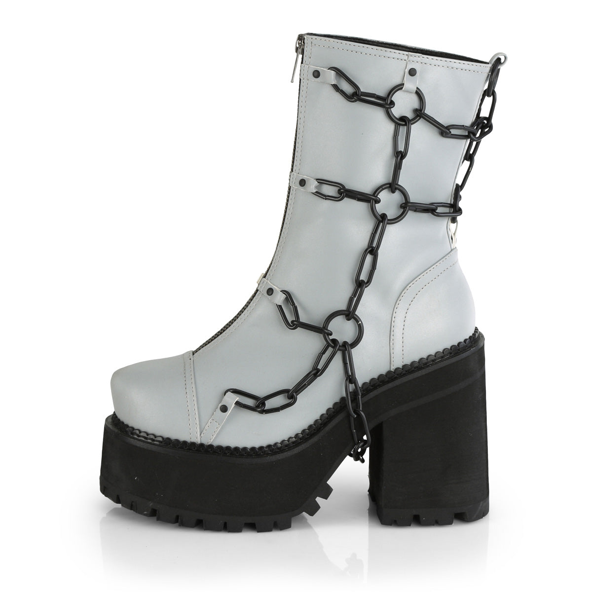 Women's Demonia Assault-66 Platform Boots Gray Reflective Vegan Leather | FTB578092