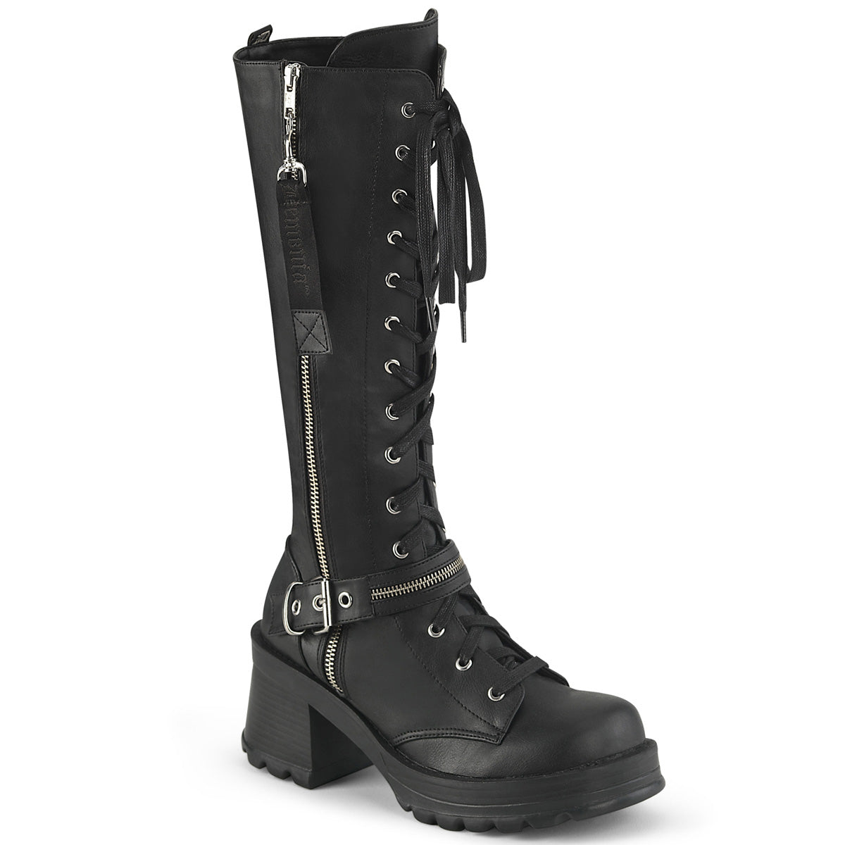 Women\'s Demonia Bratty-206 Knee-high Boots Black Vegan Leather | OXP976384