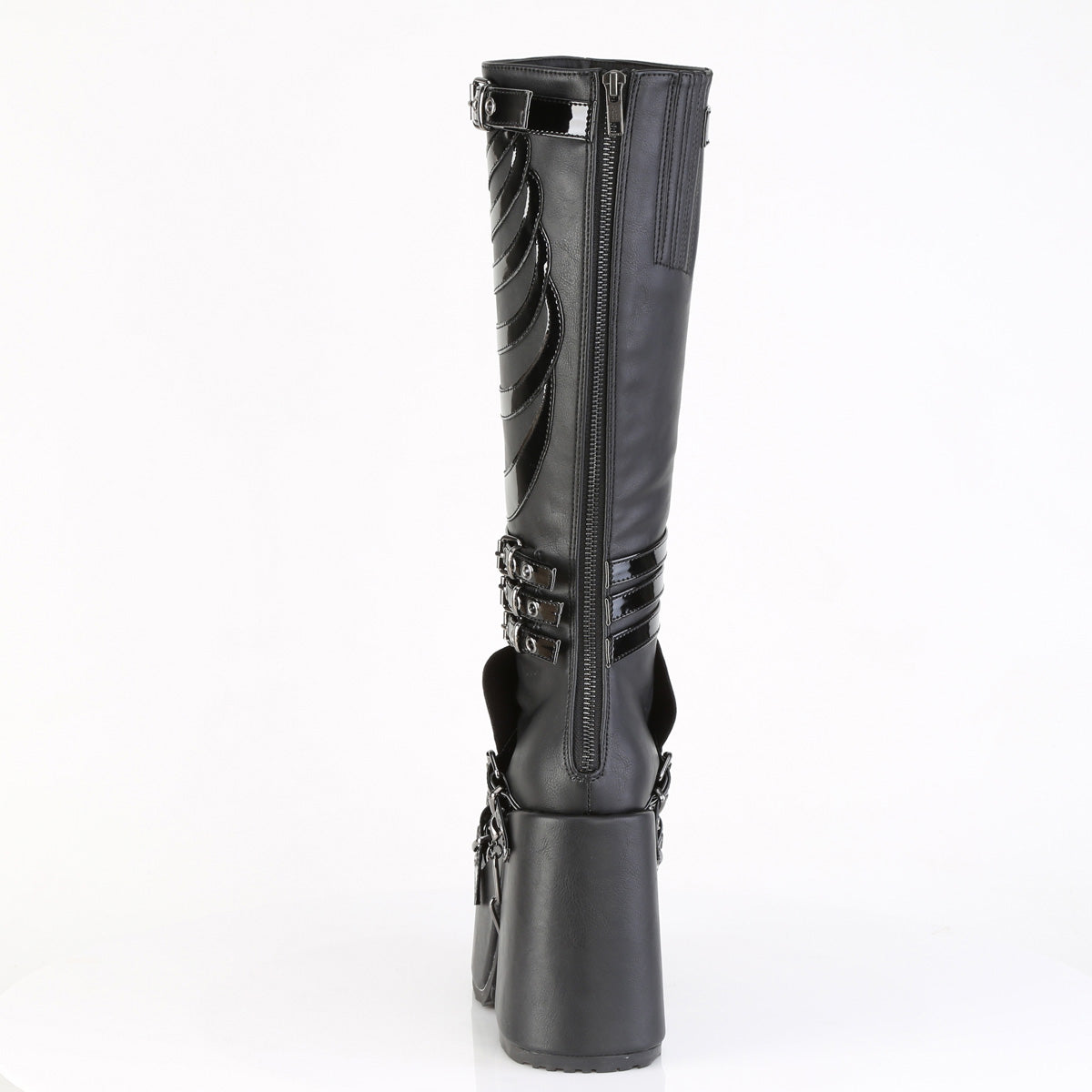 Women's Demonia Camel-235 Knee-high Boots Black Vegan Leather-Patent | CHA092673