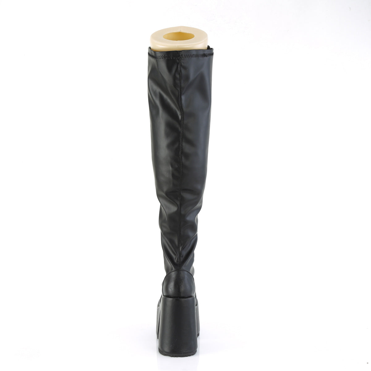 Women's Demonia Camel-300WC Thigh High Boots Black Stretch Vegan Leather | LGE053768