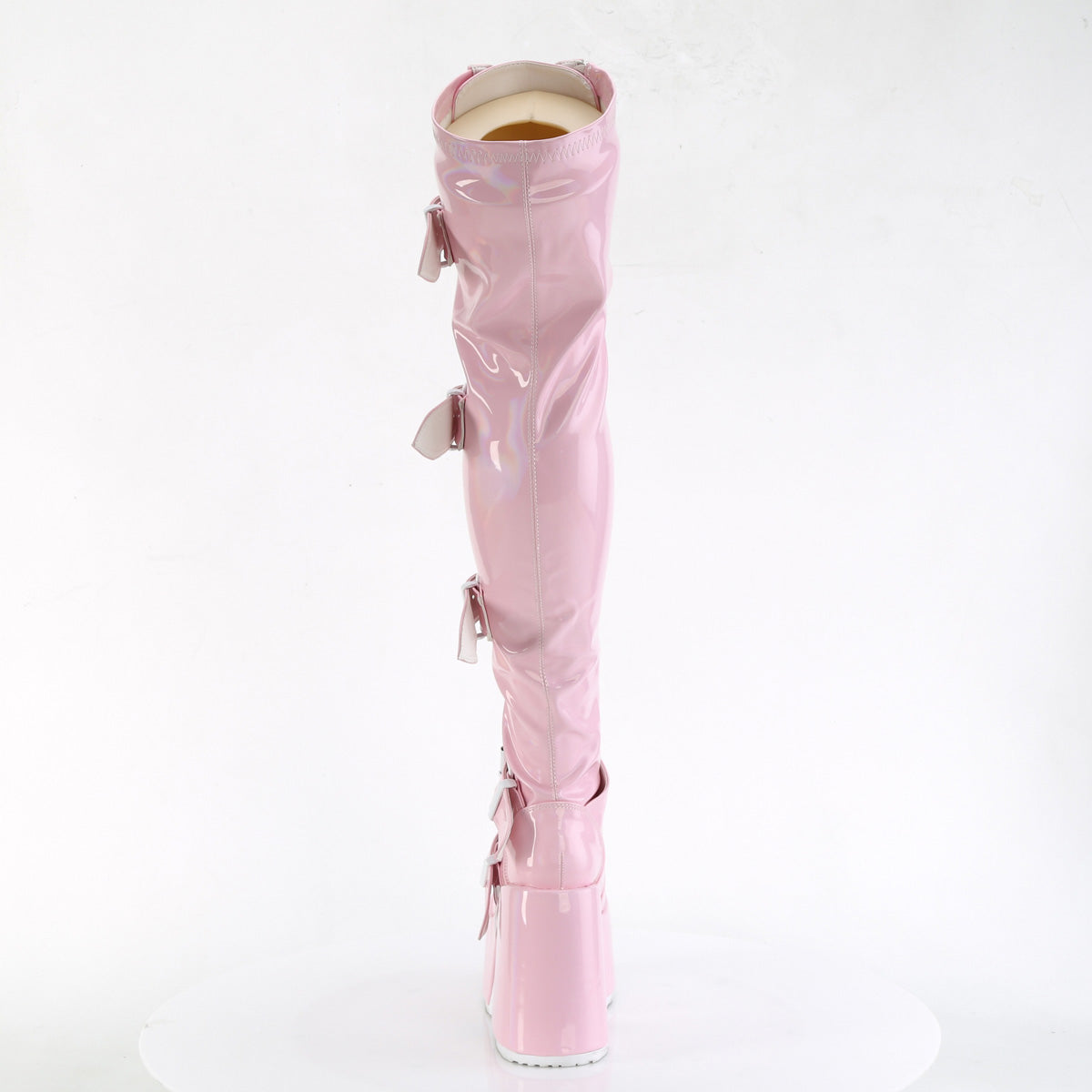 Women's Demonia Camel-305 Over-the-knee Boots Baby Pink Stretch Hologram | LAS284653