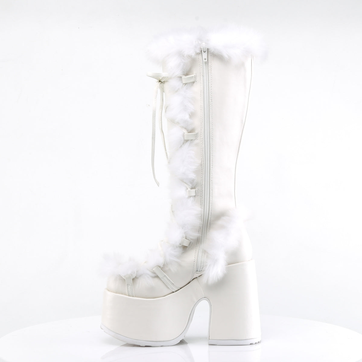 Women's Demonia Camel-311 Knee-high Boots White Vegan Leather | NWO809532