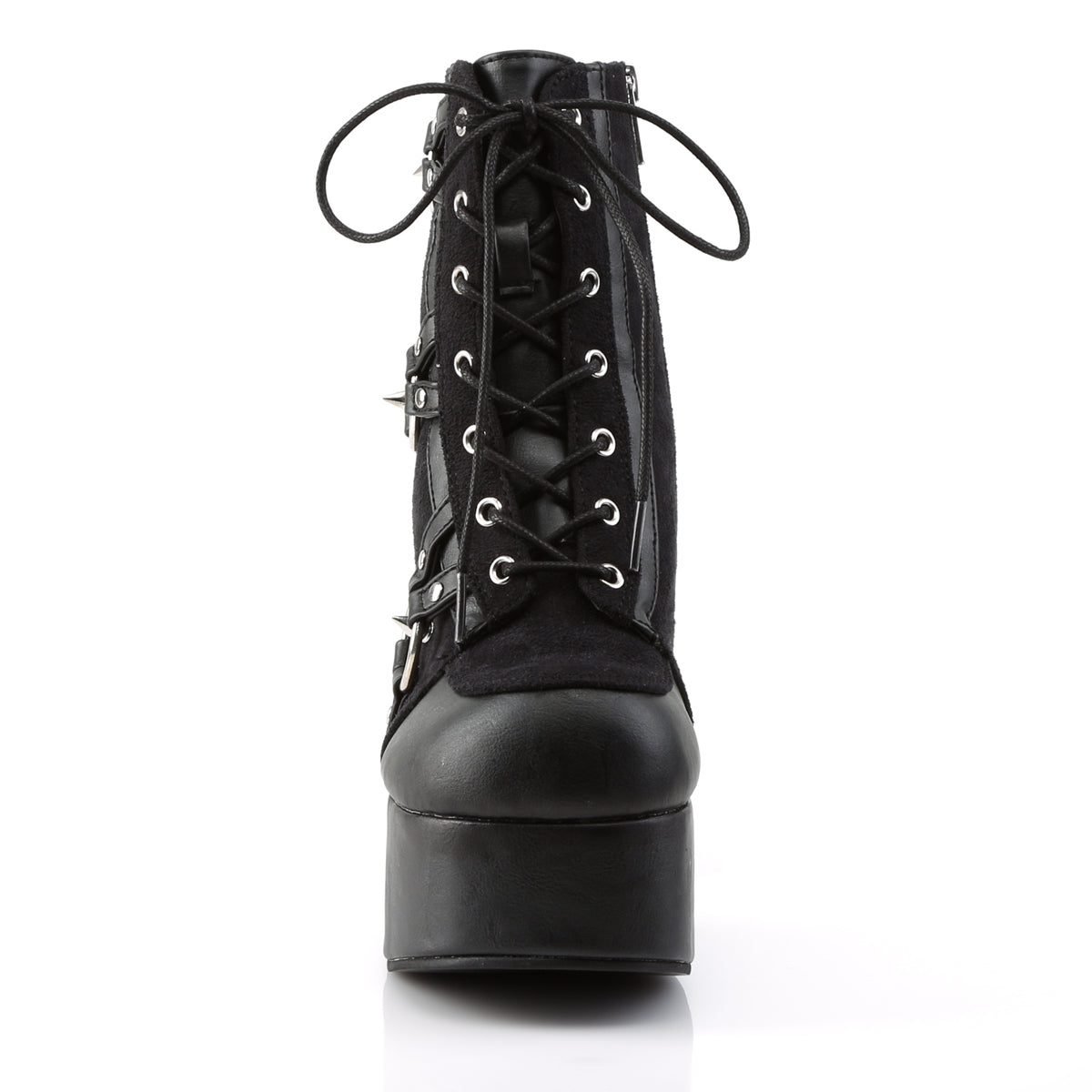 Women's Demonia Charade-100 Platform Boots Black Vegan Leather-Suede | EMR461982