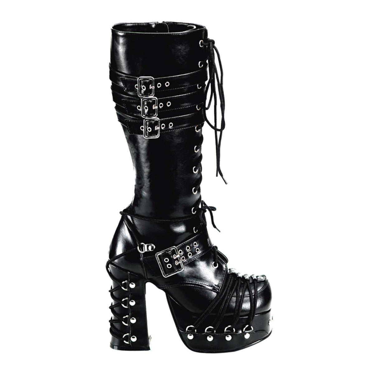 Women\'s Demonia Charade-206 Knee-high Boots Black Vegan Leather | CGQ412607