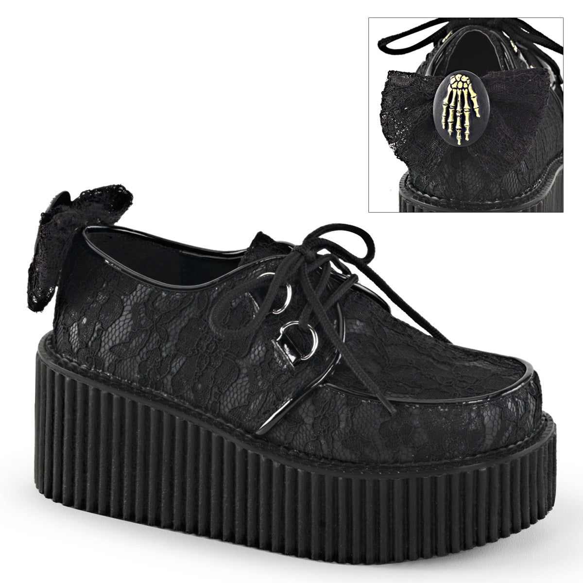 Women\'s Demonia Creeper-212 Creepers Shoes Black Vegan Leather-Lace | QKR105693