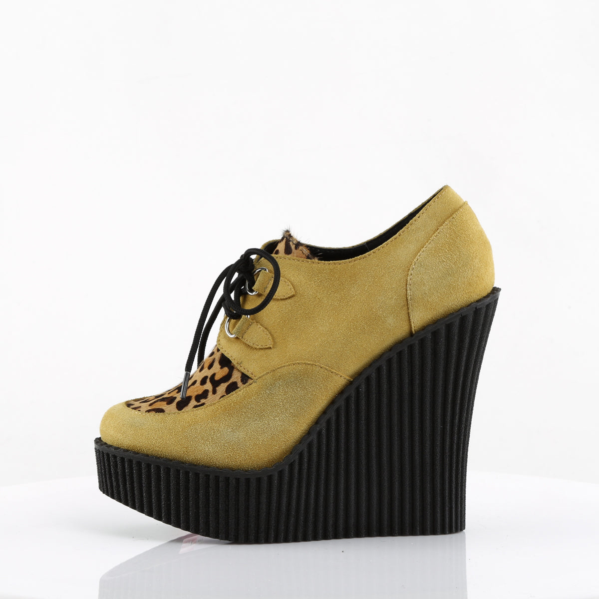 Women's Demonia Creeper-304 Creepers Shoes Mustard Vegan Suede-Animal/Brown | SAM537641