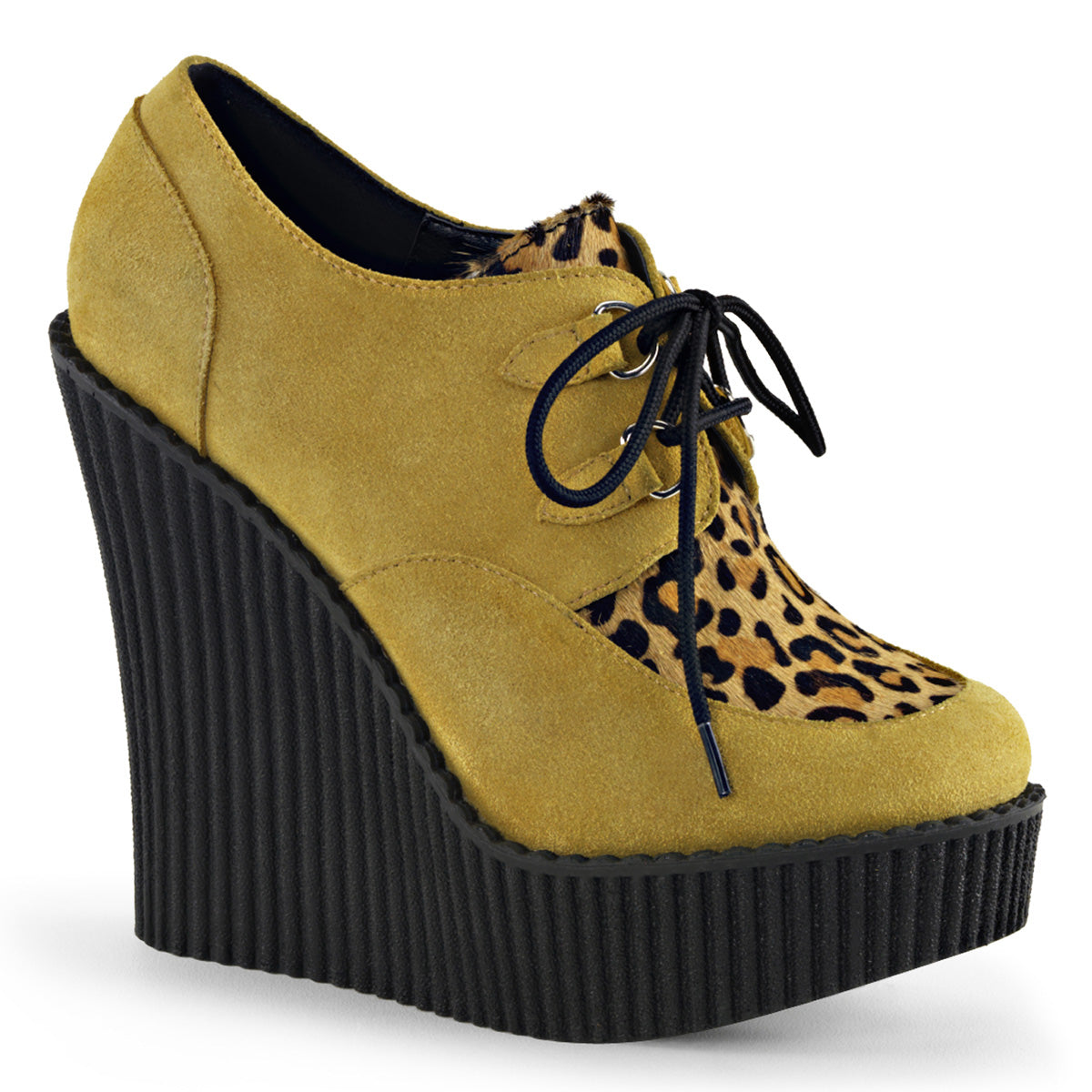 Women\'s Demonia Creeper-304 Creepers Shoes Mustard Vegan Suede-Animal/Brown | SAM537641