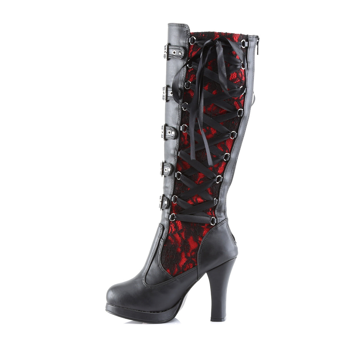 Women's Demonia Crypto-106 Knee-high Boots Black-Red Vegan Leather | IRS628907