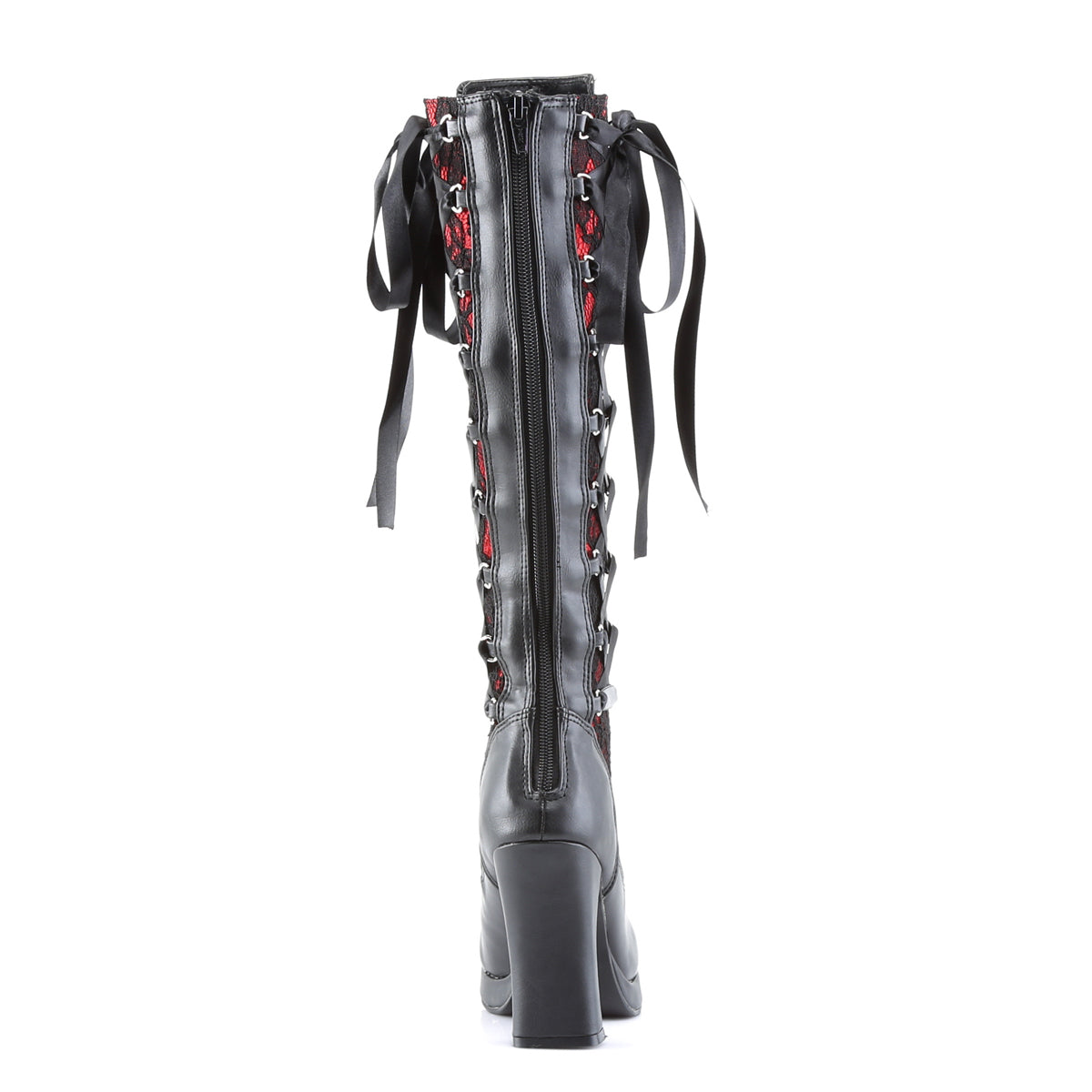 Women's Demonia Crypto-106 Knee-high Boots Black-Red Vegan Leather | IRS628907