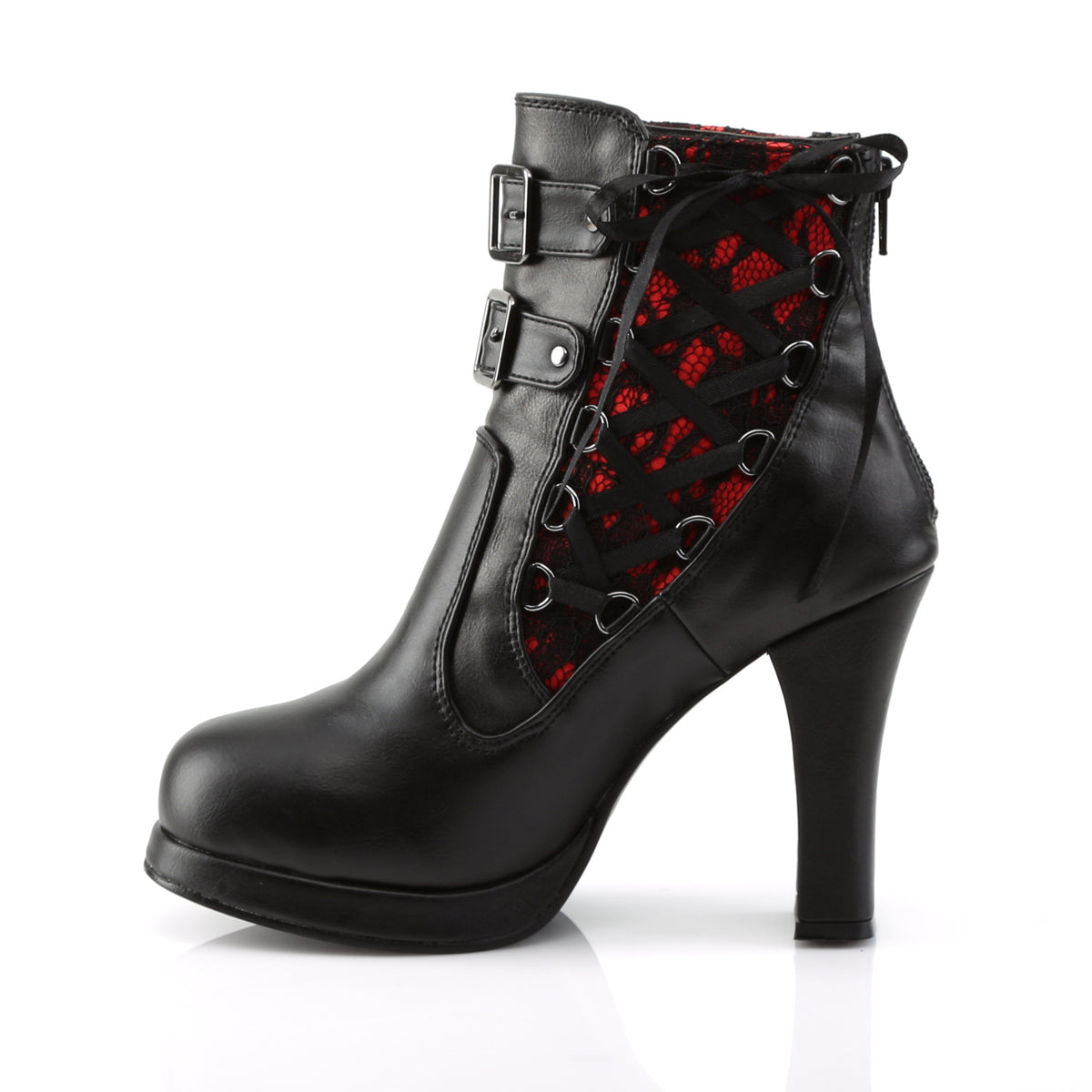 Women's Demonia Crypto-51 Platform Boots Black-Red Lace Vegan Leather | TZL034671