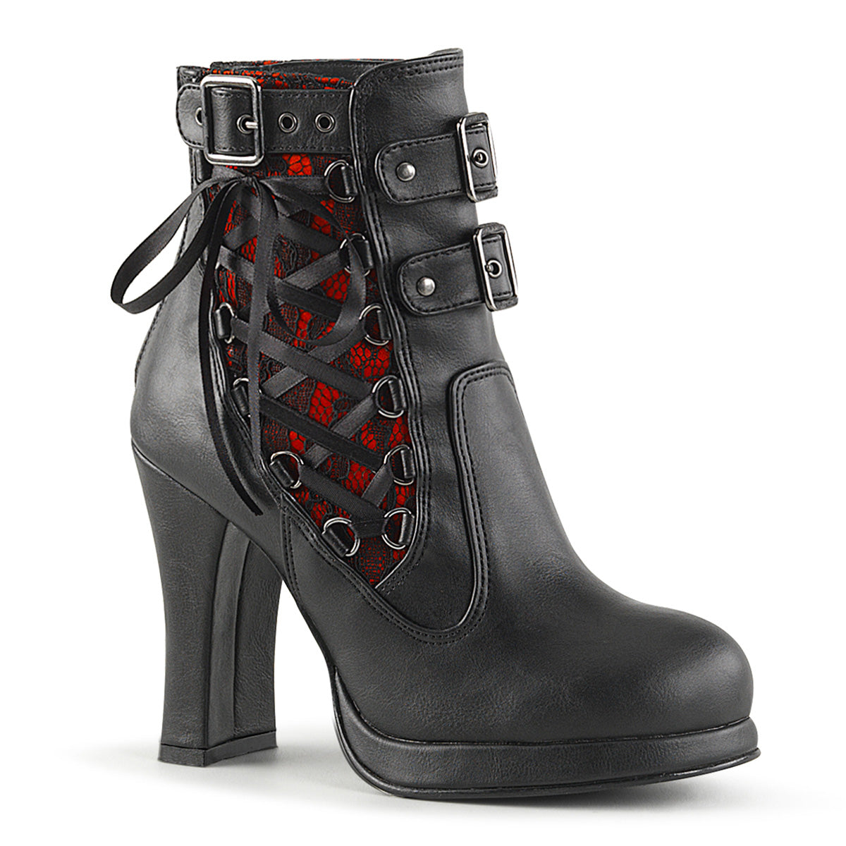 Women\'s Demonia Crypto-51 Platform Boots Black-Red Lace Vegan Leather | TZL034671