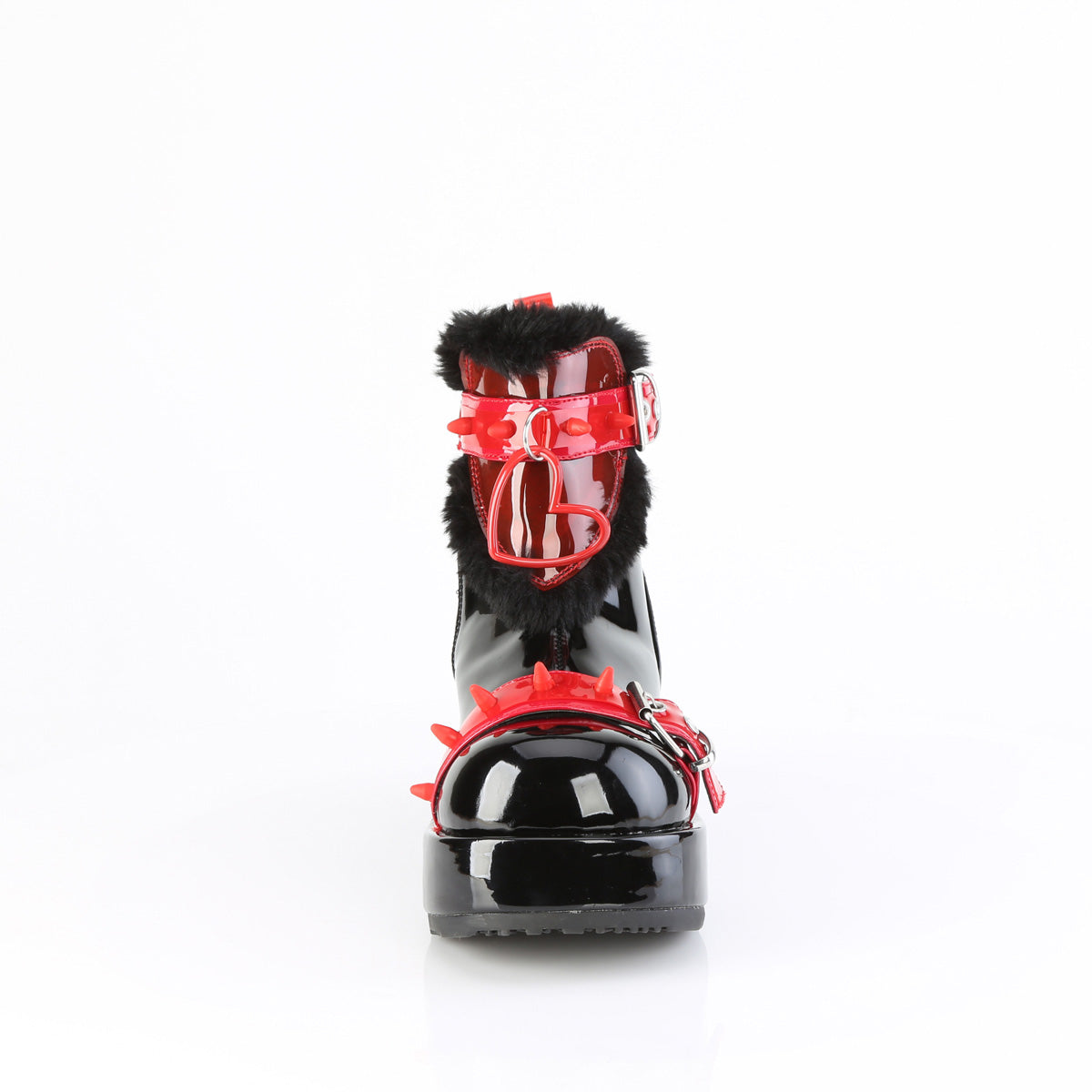 Women's Demonia Cubby-57 Platform Boots Black Patent-Red PVC | KLV695701