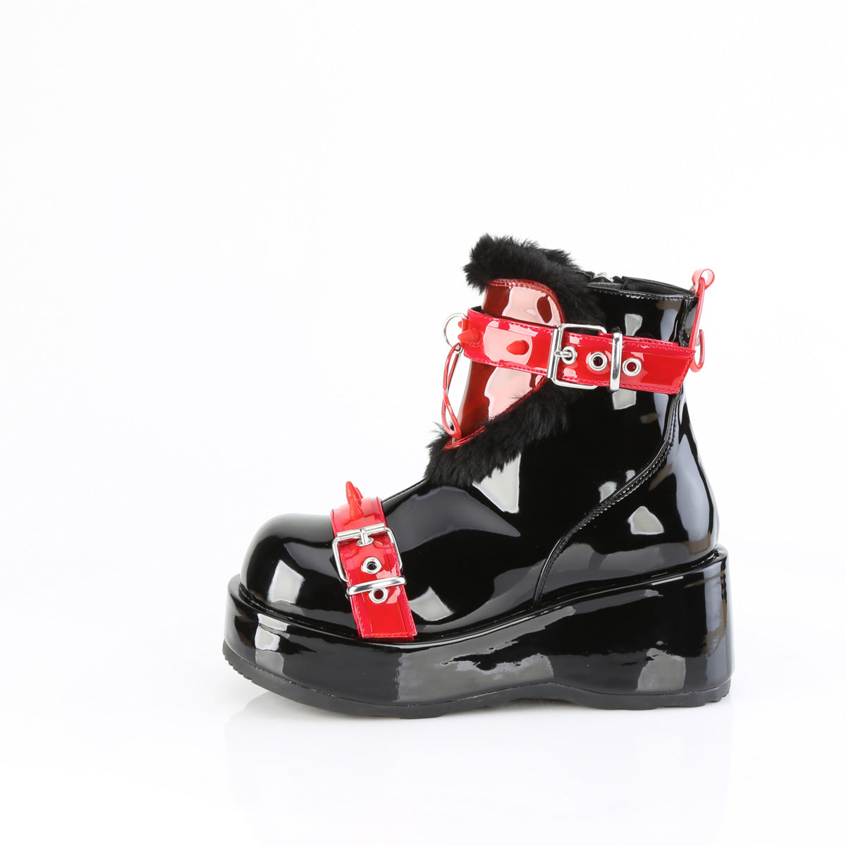 Women's Demonia Cubby-57 Platform Boots Black Patent-Red PVC | KLV695701