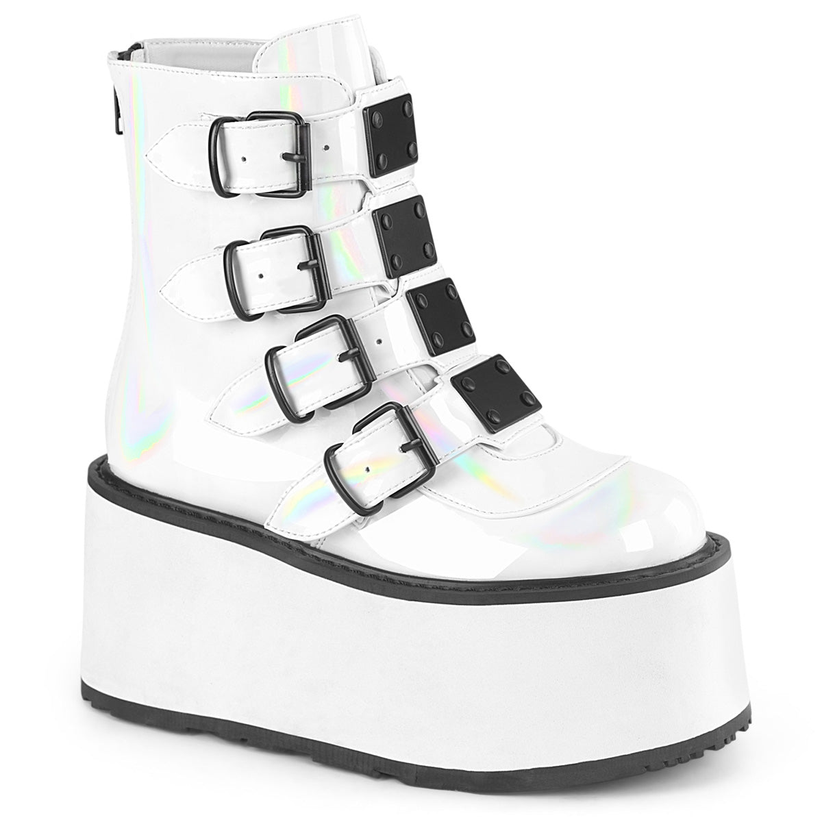 Women\'s Demonia Damned-105 Platform Boots White Holo Patent | SXW756193