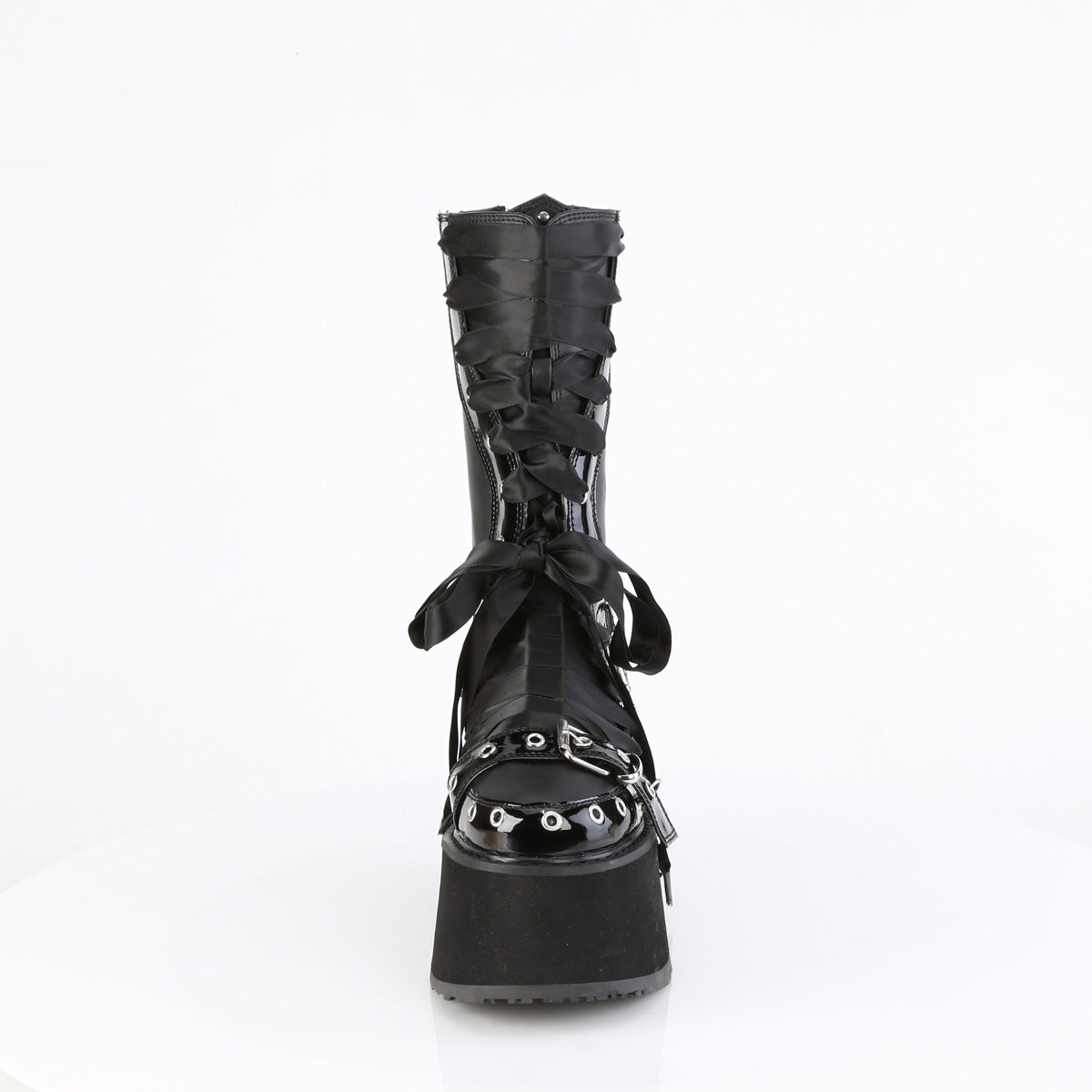 Women's Demonia Damned-120 Platform Boots Black Vegan Leather-Patent | WXE486251